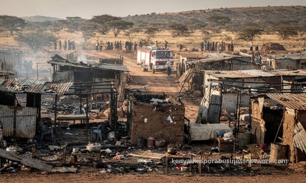 Isiolo: Two children die as fire razes 20 houses in Bulapesa Charred homes and smoldering debris after a devastating residential fire in Bulapesa, Isiolo County