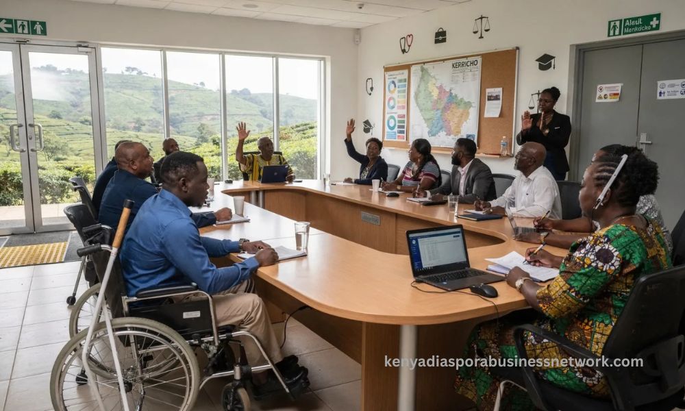 Kenyan persons with disabilities participating in an inclusive community meeting focused on accessibility and suppor