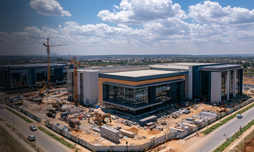 Progress at a construction site for Dangote Industries