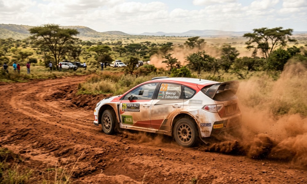 MKF ,government hold talks on future of motorsport in Kenya Rally racing car kicking up red dust on Kenyan savannah championship course